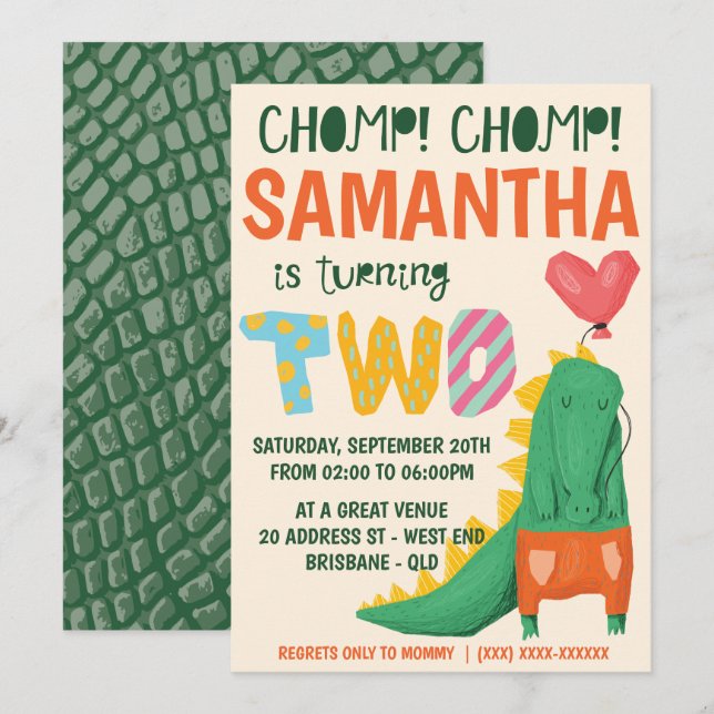 Chomp! Crocodile Alligator Birthday Invitation (Front/Back)