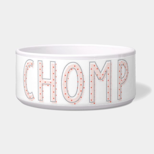Chomp Pink Dots Ceramic Pet Bowl (Front)