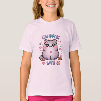 CHONK LIFE CAT - Kawaii Style Cat Design Girls' T-Shirt
