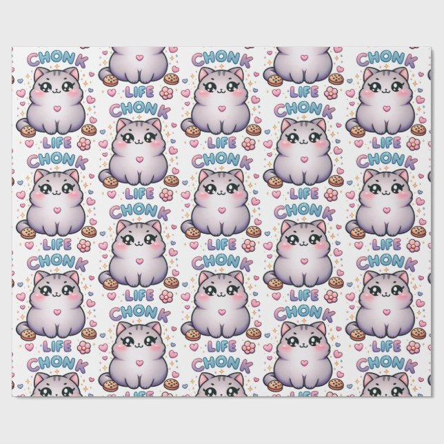 CHONK LIFE CAT - Kawaii Style Cute Cat Wrapping Paper (Flat)