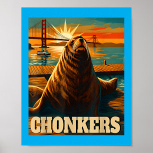 Chonkers Funny Sea Lion Retro Beach Vacation Poster
