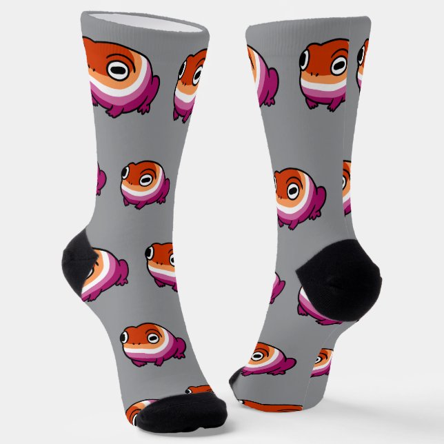 Chonky Lesbian Frog Pride Socks | Cute WLW Queer  (Angled)