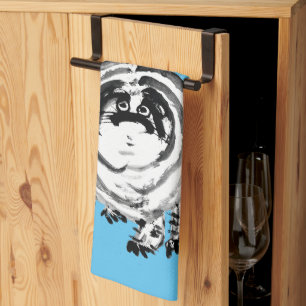 Chonky Striped Japanese Tabby Cat Tea Towel
