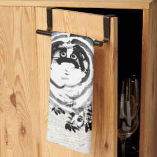 Chonky Striped Japanese Tabby Cat Tea Towel