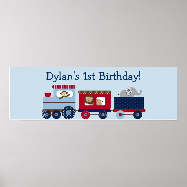 Choo Choo Animal Train Birthday Banner Sign (Front)