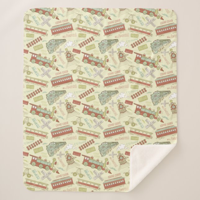 Choo Choo Antique Trains Sherpa Blanket (Front)