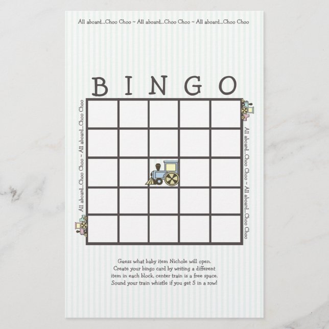 Choo Choo Baby Bingo Shower Game (Front)