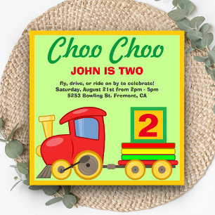 Choo Choo Colourful Toy Train Birthday Party Invit Invitation