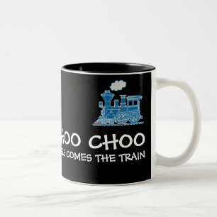 Choo Choo here comes the train navy & black mug