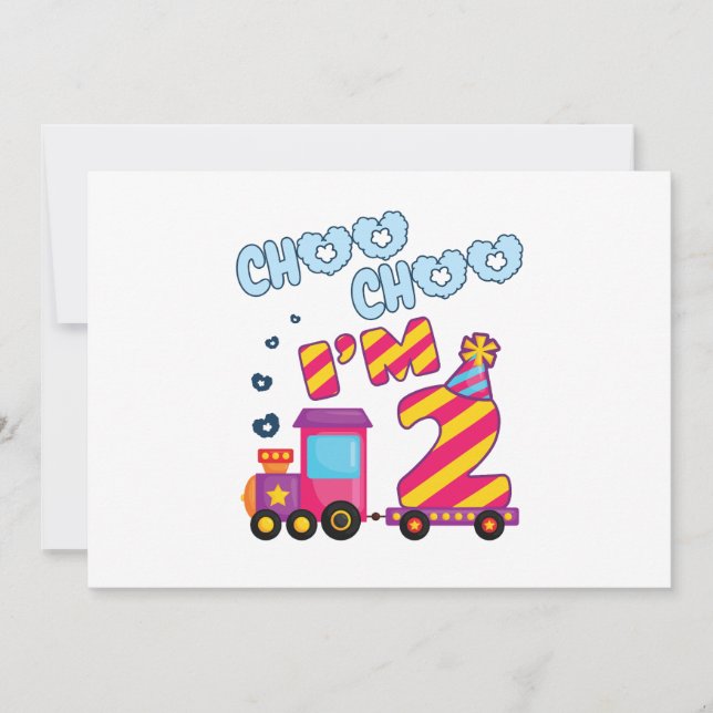 Choo Choo I'm 2 2nd Birthday Train Invitation (Front)