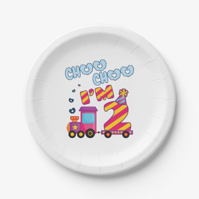 Choo Choo I'm 2 2nd Birthday Train Paper Plate (Front)