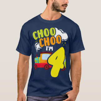 Choo Choo Im 4 Cute Train Lover Railroad 4th Birth T-Shirt