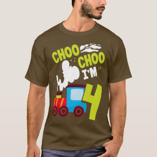 Choo Choo Im 4 Cute Train Lover Railroad 4th Birth T-Shirt