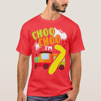 Choo Choo Im 7 Cute Train Lover Railroad 7th Birth T-Shirt