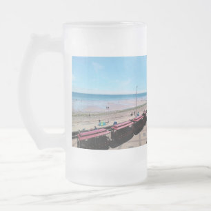 Choo choo train , at Bridlington beach. Frosted Glass Beer Mug