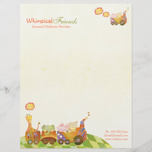 Choo Choo Train Baby Animals Daycare Business Personalised Letterhead (Front)