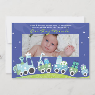 Choo choo Train Baby Announcement GreetiIng Card