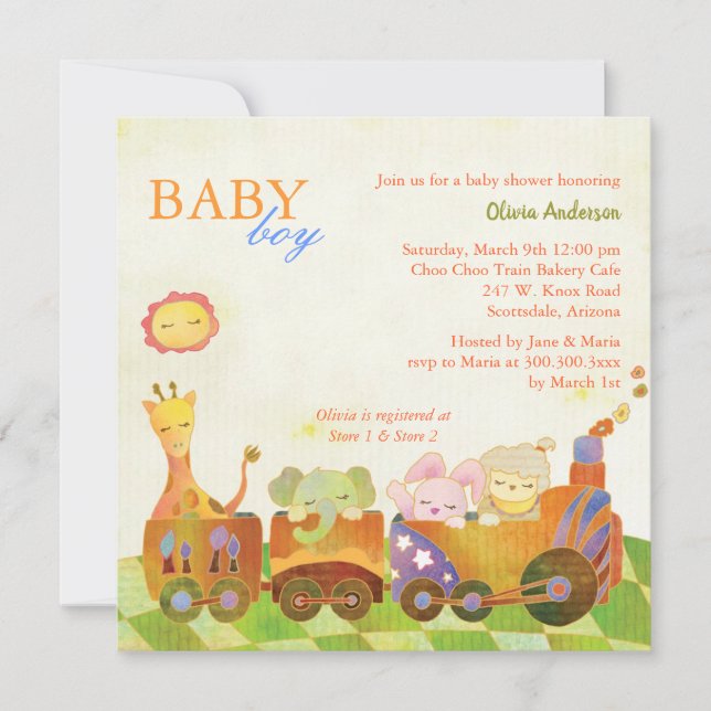 Choo Choo Train Baby boy Baby Shower Invitation (Front)