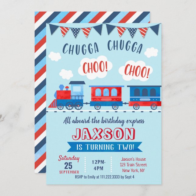 Choo Choo Train Birthday Invitations (Front/Back)