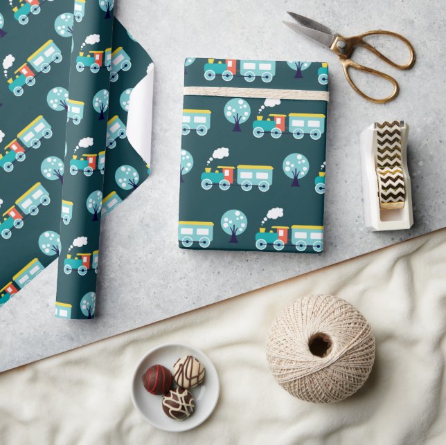 Choo Choo Train Glossy Wrapping Paper, 30" x 6' Paper (Crafts)