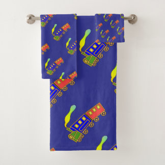 Choo Choo Train Kids Blue Bath Towel Set