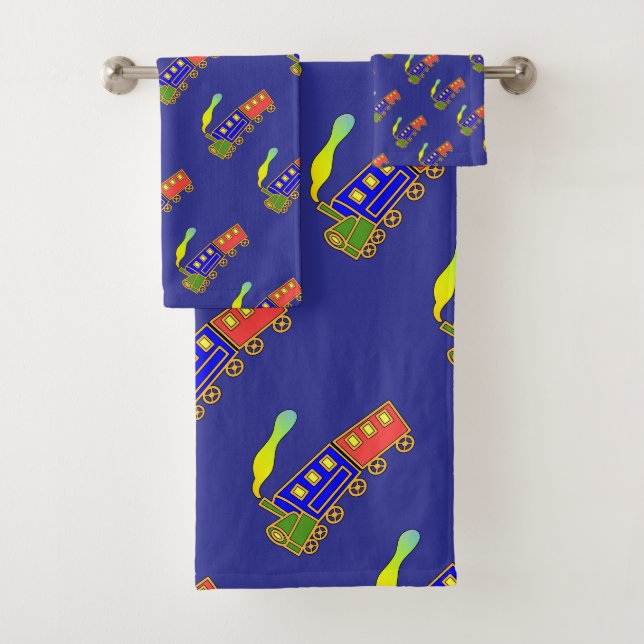 Choo Choo Train Kids Blue  Bath Towel Set (Insitu)