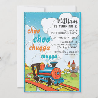 Choo Choo Train Kids Cute Train Ticket Birthday Invitation
