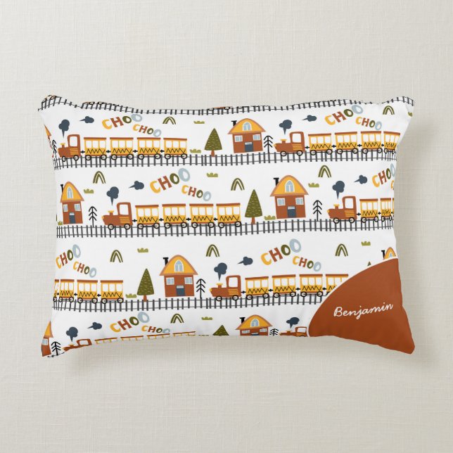 Choo Choo Train Pattern First Name Little Kid Decorative Cushion (Front)