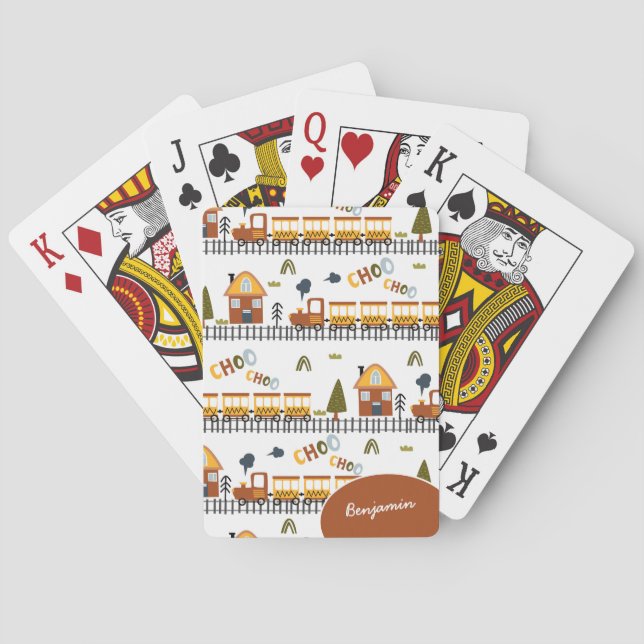 Choo Choo Train Pattern First Name Little Kid Playing Cards (Back)