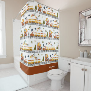 Choo Choo Train Pattern Little Kid Name Bathroom Shower Curtain