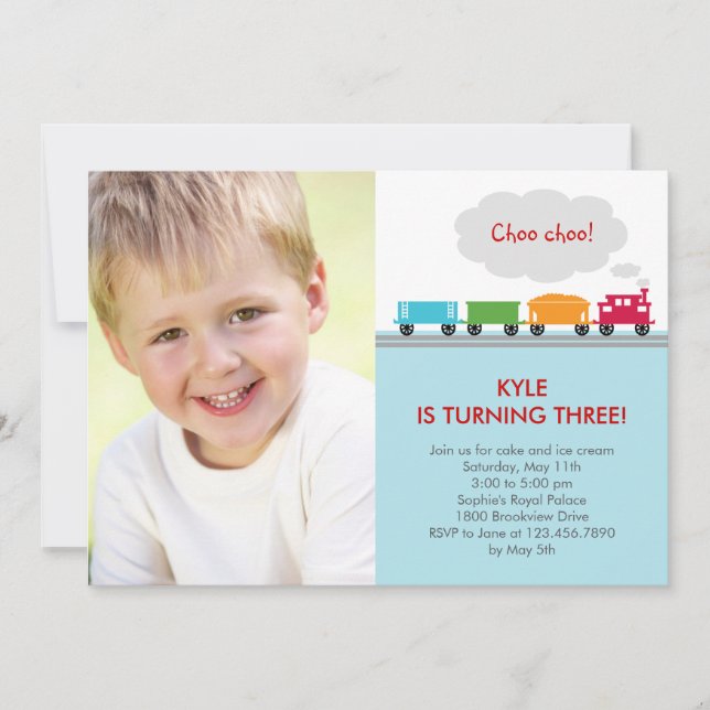 Choo Choo Train Photo Birthday Invitation (Front)