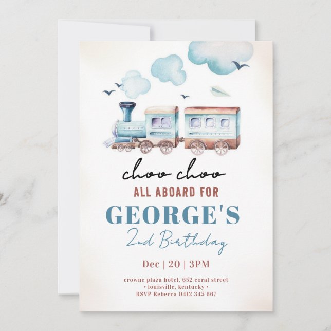 Choo Choo Train Transportation Boy Birthday  Invitation (Front)