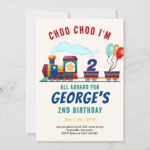 Choo Choo Train Vehicle Transportation Birthday I Invitation