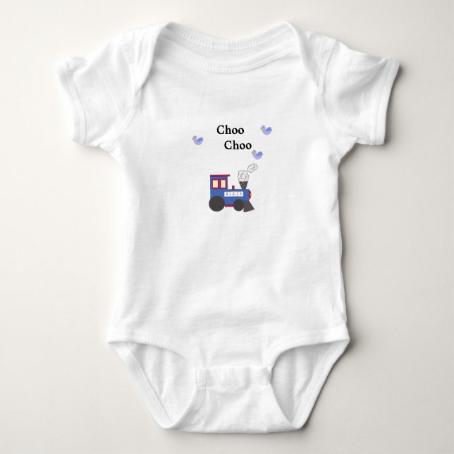 Choo Choo Train with Blue Birds Baby Bodysuit (Front)