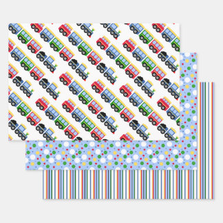 Choo Choo Trains, Stripes, and Polkadots Wrapping Paper Sheet