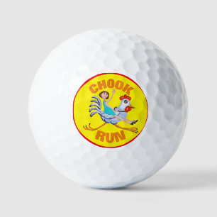 Chook run fun yellow background golf balls