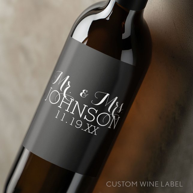 Choose A Background Colour Mr & Mrs Wedding Favour Wine Label (Custom Wedding Anniversary Wine Label)