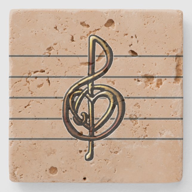 Choose a Colour Embossed Look Treble Clef and Hear Stone Coaster (Front)