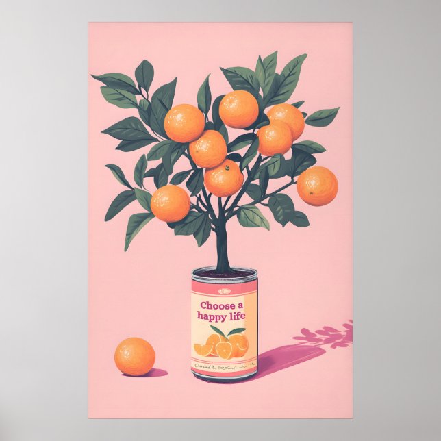 Choose a Happy Life Art Print, Motivational Orange Poster (Front)