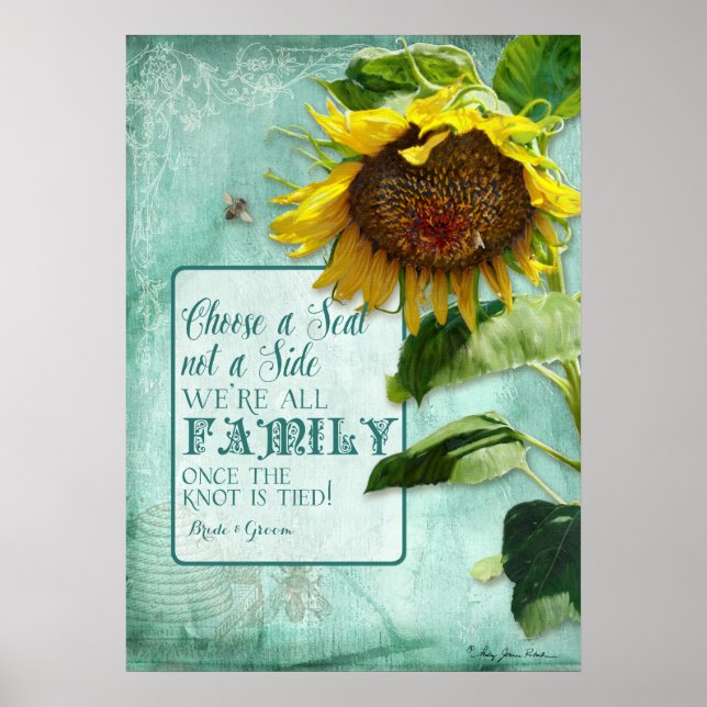 Choose a Seat not a Side Family Wedding Sign Aqua (Front)