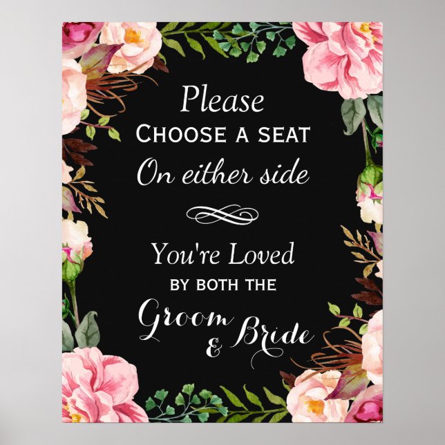 Choose a Seat Not a Side | Pink Floral Wreath Poster (Front)