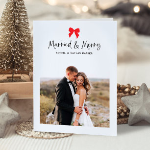 Choose Any Color Bow Married and Merry Photo Holiday Card