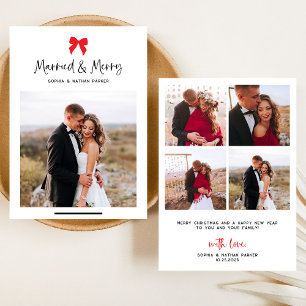 Choose Any Color Bow Married and Merry Photo Holiday Card