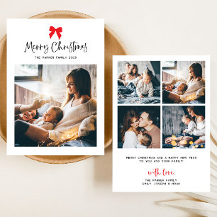 Choose Any Colour Bow   Merry Christmas with Photo Holiday Card