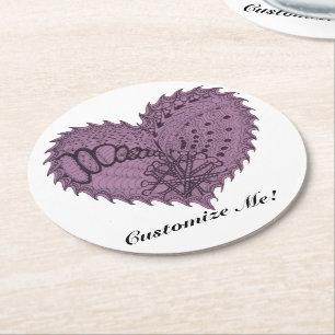 Choose Any Colour Spiky Edgy Fire Love Heart Round Paper Coaster