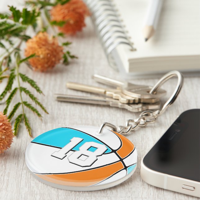 choose ANY team colours w jersey number basketball Key Ring (Front Right)