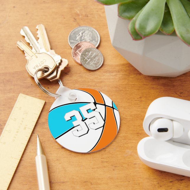 choose ANY team colours w jersey number basketball Key Ring (Desk)
