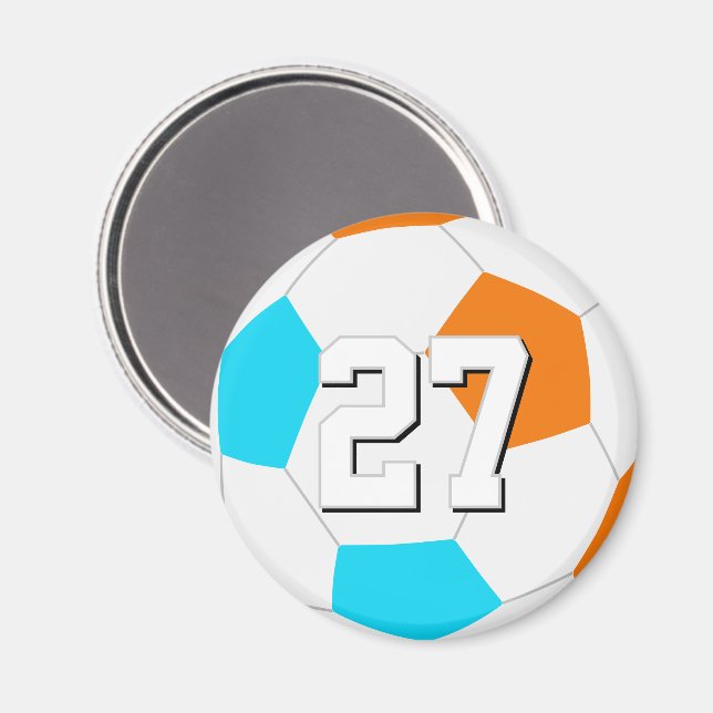 choose ANY team colours w jersey number soccer Magnet (Front/Back)