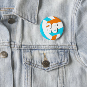 choose ANY team colours w jersey number volleyball 6 Cm Round Badge