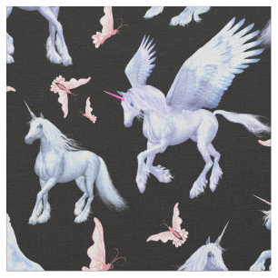 CHOOSE BACKGROUND COLOR Unicorns and Butterflies Fabric